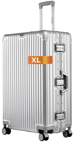 It'Go Koffer Aluminium 100% XL Groß Hartschalenkoffer Handgepäck Reisekoffer Koffer&Trolleys Gepäck mit 4 Rollen & TSA-Schloss Silber