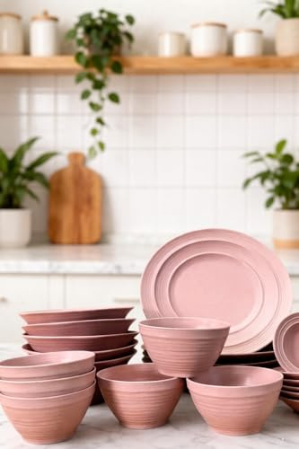 Vajilla Completa 24 Piezas en Cerámica Color Morado Lavanda - Incluye Servicio para 6 con Platos, Bowls y Más - Diseño Sofisticado
