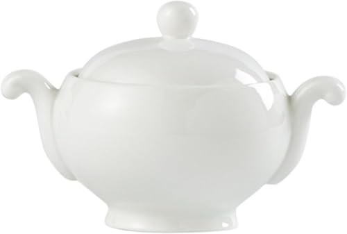 Fine Porcelain Soup Tureen with Lid and Ladle Set, Double-Ear Covered Serving Bowl for Soups, Stews & Chili, Dishwasher and Microwave Safe Classic Tureen for Home Kitchen Dining White