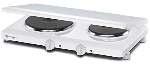 ROMMELSBACHER Doppelkochplatte THL 3097/A Made in Germany, 2 Gussheizplatten 145 mm/180 mm Ø, praktische Abdeckung, feueremailliertes Gehäuse, stufenlos regelbar, Überhitzungsschutz, 3000 Watt, weiß