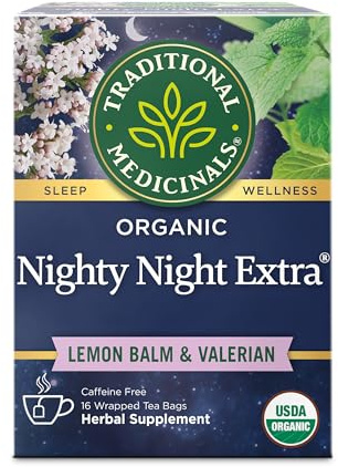Traditional Medicinals Organic Nighty Night Extra Tea With Valerian Root for Relaxation, 16 Tea Bags (Pack of 1)