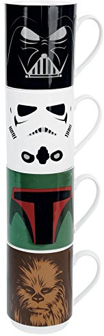 Star Wars Juego de Tazas Darth Vader - Stormtroopers - Boba Fett - Chewbacca - Caja de Regalo - Set de 4 tazónes La Guerra de Las Galaxias Gift Box
