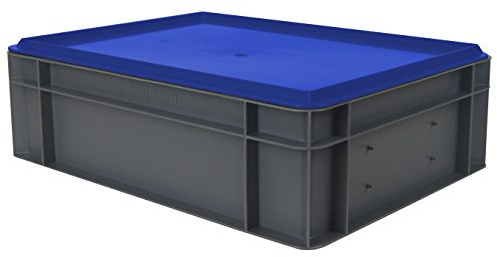 4 pièces en EURO Boîte Empilable, Gris avec couvercle amovible, 400 x 300 x 131 mm Bleu (L x l x h), en PP