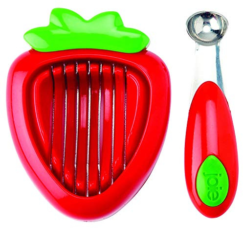 Joie Strawberry Huller and Slicer, Berry Preparation Set, Baking Tools, Red