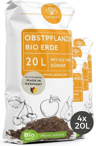 Jasker's Bio Erde für Obstpflanzen und Bäume | Beerenerde für Obstbäume mit Dünger und Wurzelaktivator (Obsterde, 80 L)
