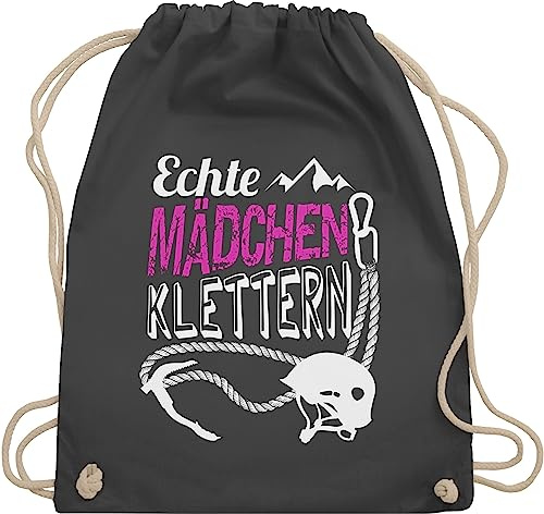 Shirtracer Turnbeutel Rucksack - Echte Mädchen klettern - Unisize - Dunkelgrau - geschenke für kletterer kinderturnbeutel sport climb sportbeutel tasche kinder 25. geburtstag kletter beutel gehen