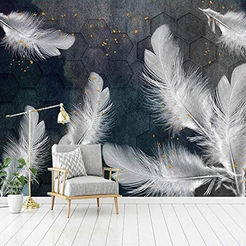 BYSQX 3D Photo Papier Peint Peinture Murale Mode Simplicité Blanc Plumes Art Moderne Fond D'Écran Garcon Et Fille Enfant Chambre Papiers Peints Trompe Loeil Deco Design 250 X 175 cm