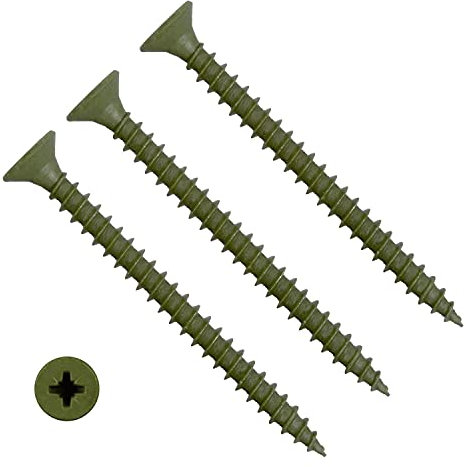 TERF® Decking Screws 4.0 X 40mm Pozi Drive Flat Countersunk Head Green Finish Anti Corrosion Screws 4.0 X 40mm For Decking Fence Floorboard Hard And Softwood - Pack of 100