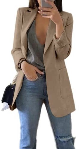 ShangSRS Mujer Blazer Traje De Chaqueta Ropa Trabajo Casual OL Oficina Negocio con Bolsillo (Caqui, XL)