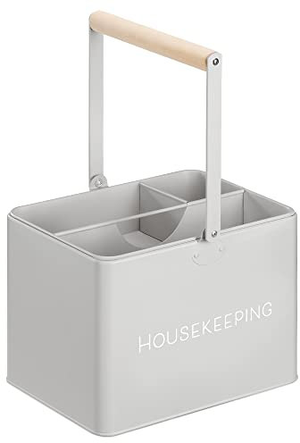 Navaris Housekeeping Box - 3 Fächer herausnehmbar - Putzmittel Organizer mit Griff zur Aufbewahrung von Putzutensilien - Vintage Putz Korb - grau