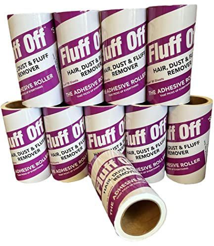 Fluff Off Super Lint Roller Refills, 10 x 90 Sheet Rolls. Totalling 900 Sheets of Extra Sticky Lint Roller Refills for Clothes, Pet Hair and Furniture, Will fit most lint roller handles