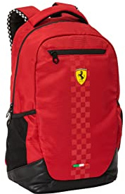 Ferrari - Zaino Organizzato Scuola e Tempo Libero, Spallacci Regolabili e Retro Imbottiti, Vano Principale e Frontale con Zip, Con Tasche Laterali - Rosso, cm 28x40hx15