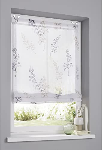 Halbtransparentes bedrucktes Raffrollo mit Edelstahl - Fensterhaken Danny, praktische Montage ohne Bohren, lichtfilternd, Dessin in Taupe, Gr. 100 x 140