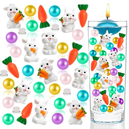 DZAY Oster Wasserperlen für Vasen Füller Schwimmende Perlen Kaninchen Karotte Granulate Ostervasenfüller Ostern Deko Gelkugeln Wasserperlen für Tischdekoration Pflanzenfüller (Perle)