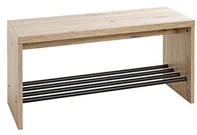 HAKU Schuhbank Eiche hell schwarz Schuhregal als Bank Shoe Bench MDF Metall - Maße: B 80 x H 40 x T 30 cm Style: Modern