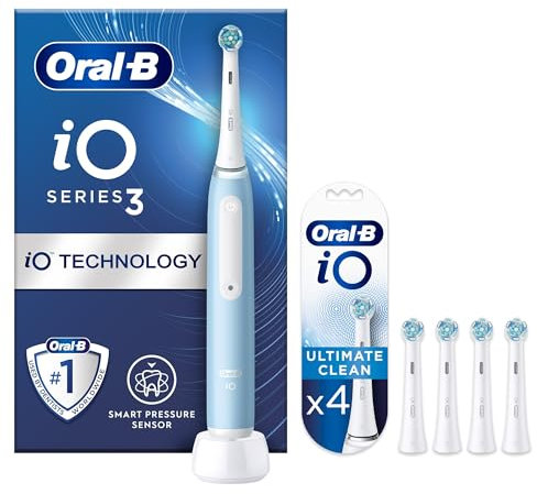 Oral-B iO3 Electric Toothbrushes Adults, Mothers Day Gifts For Her or Him, 5 Toothbrush Heads, 3 Modes With Teeth Whitening, 2 Pin UK Plug, Blue