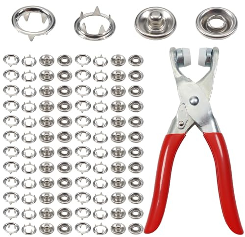 TOAOB Set di 100 Bottoni a Pressione in Acciaio Inossidabile Argento 9,5 mm con Clip per Cucito Porta Foglia Vestiti Borsa in Pelle Jeans Forniture Artigianato Fai Da Te