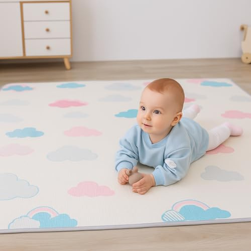 MIKMEL Spielmatte für Babys und Kinder, Faltbare Krabbeldecke, Wasserdichte Krabbelmatte aus Schaumstoff, Kindermatte zum Lernen (Wolken/Berge, Sehr groß)