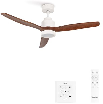 CREATE/ WINDSTYLANCE NATURAL WOOD/Deckenventilator mit Beleuchtung Weiß Dunkelholzflügel mit Wandschalter und Fernbedienung / 40W, Ø132 cm, Sommer-Winterbetrieb, doppelte Höhe