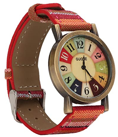 Dilwe Orologio da Donna, Multicolore Stile BOH¨¦Mien Orologio Hippie in Ottone PU Pelle da Ragazza per Festa di Compleanno (Rosso)
