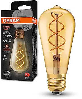 OSRAM Vintage 1906 Goldene Filament LED Lampe aus Glas in Edison-Form, Sockel E27, 300 Lumen, 28W-Ersatz, sehr warmes weiß fast wie Kerzenlicht (2000K), dimmbar