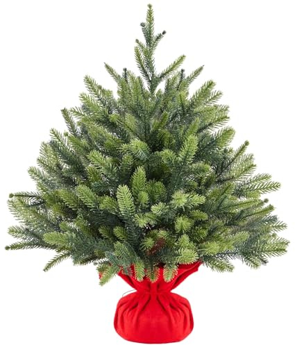 Yaheetech 61cm Mini künstlicher Weihnachtsbaum, Tisch-Christbaum, Grün | Kleiner Tannenbaum mit flammhemmenden 62 PE Spitzen & Zementbasis für Weihnachtsdekoration