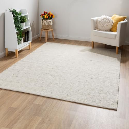 Steffensmeier Handwebteppich Landshut exklusiv | Wolle (Schurwolle) gewalkt, Natur Hell, handgewebt, Größe: 250x290 cm Wohnzimmer und Schlafzimmer