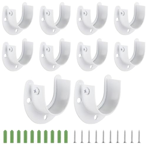 CYEAH 10 Stück robuste Schrankstangenhalterungen, 3,8 cm in Schrankstangenenden, Vorhangflanschstangenhalter, U-förmige Edelstahl-Öffnung, Flanschstangenhalterung für Schrank, Regal, Kleiderschrank,