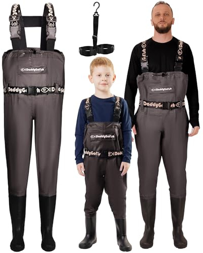DaddyGoFish Waders de Poitrine pour Enfants et Adultes, Cuissardes de pêche et de Chasse avec Une Poche et Un Cintre