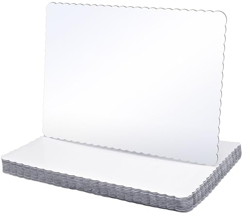 Skyygemm 12 Pack 19 x 14 Inch Greaseproof Rectangle Cake Boards Corrugated Single Wall Pad Half Sheet Cake Board Scalloped Rectangle Dessert Base for Pizza