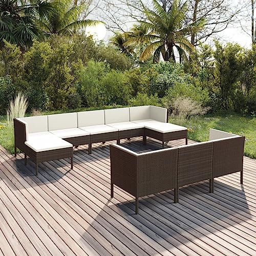 DYRJDJWIDHW bodensofa,palettenmöbel,gartenmöbel Rattan wetterfest,10-TLG. Garten-Lounge-Set mit Auflagen Poly Rattan BraunGeeignet für Garten, Swimmingpool, Wohnzimmer, Terrasse