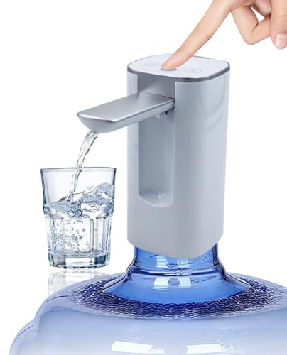 HUAPPNIO Electric Water Bottle Pump Rechargeable Water Dispenser Autofolding Spout Smart Portable USB Charging for Kitchen Office Home Camping Bedroom Campervan White