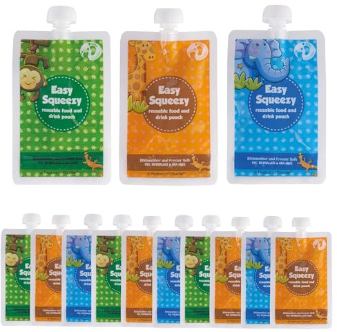 chuckle - 10 Quetschies zum Selbstbefüllen, Quetschbeutel für Babynahrung, Babybrei, Joghurt, Fruchtmus (170ml) - Wiederverwendbar & Praktisch, Auslaufsicher & BPA Frei (30)