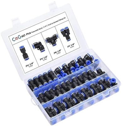 60 Teile/schachtel Set Luftschlauchverbinder 1/4 Zoll Außendurchmesser PU+PE+PV+PY Luftrohr Rohr Schnellspanner Pneumatik Push-to-Connect Fittings Kit
