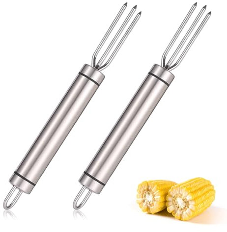 Forchetta per patate, riutilizzabile come spiedino di mais, supporto per pannocchie di mais, in acciaio inox, spiedini per la casa, le feste di cucina, il campeggio