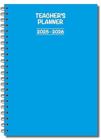 Cherry 2025-2026 Teacher's Planner | A5 Spiral Bound | Weekly Lesson Plans, Attendance, Grades & More | 120 Pages | Durable & Practicle Design | Blue Cover