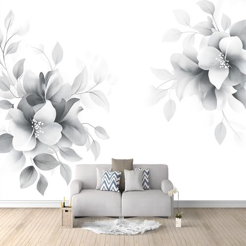 Papier Peint Blanc Mural 3D, Fond floral élégant Murale Intissé Tableaux Muraux pour Salle de bain Salon Chambre Décoration 300 x 210 cm Murale Papier peint Papier peint intissé salon