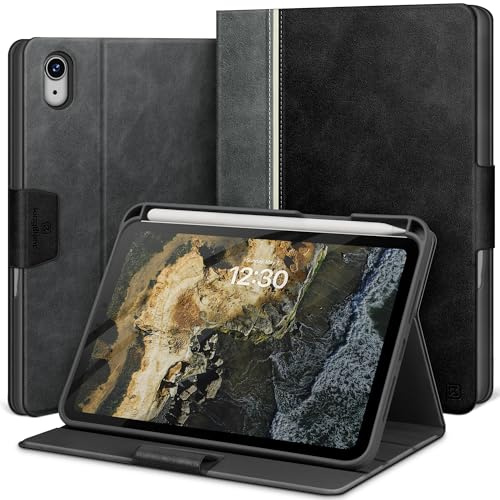 KingBlanc Hülle für iPad mini 7 (A17 Pro)/mini 6 Schwarz | Design im Notizbuchstil, Stifthalter, PU Leder, Verstellbarer Ständer zum Betrachten/Tippen, Auto Schlaf/Wach