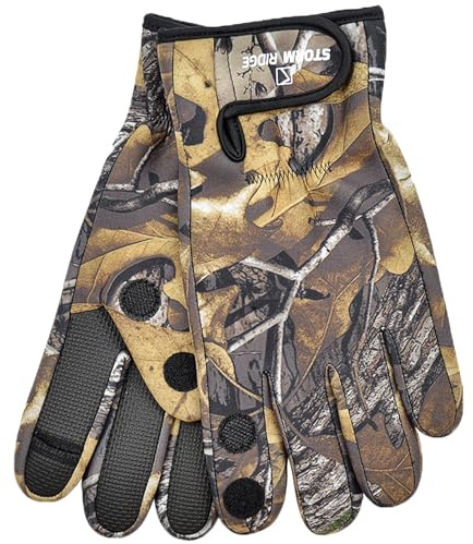 A2Z Mens Neoprene Gloves Outdoor Fishing Gloves Rubber Palm Grips Fold Back Finger/Thumb - Gloves MG641 Camouflage S/M