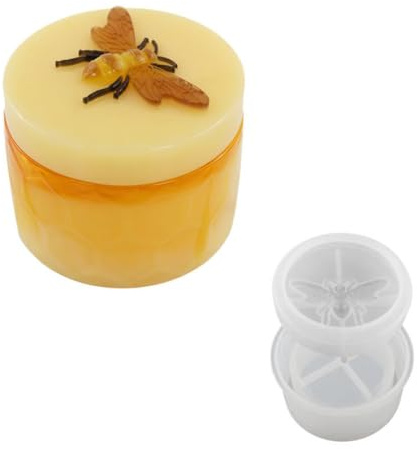 DONGKER Moule en Silicone pour Pot de Miel,Forme d'abeille,Boîte de Rangement en Résine Époxy avec Couvercle et Abeille pour Récipient Artisanal,Pot,Bougeoir,Cadeaux de Fête,Cadeaux de Noël