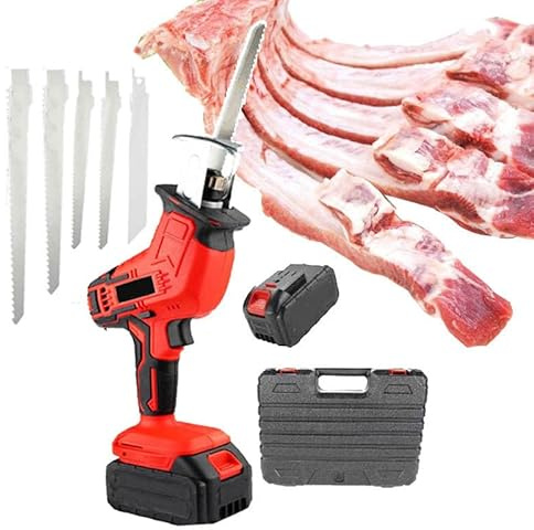 Sierra Eléctrica Para Carne Y Huesos, Sierra Alternativa Inalámbrica Profesional Para Carnicero, Con 1 Batería De 3000 Mah Y 4 Hojas, Corte Rápido De Carne, Madera, Pvc, Iluminación LED