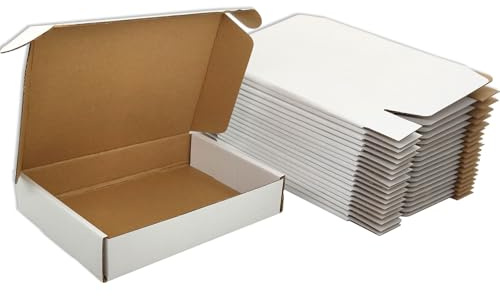 Cenoid Små postlådor, 28 x 20 x 5 cm vita portopaket, fraktkartonglådor för postning, frakt, förpackningslådor för småföretag (förpackning med 25)