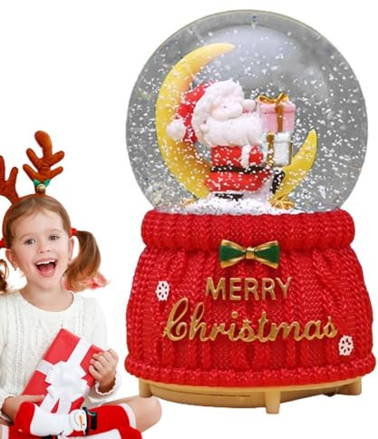 Bola de Nieve de, Globo de Nieve con música, Papá Noel en , Dibujos Animados iluminados, decoración navideña con Pilas, con Purpurina giratoria, Musical