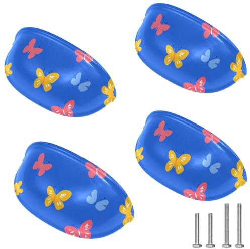 RODAILYCAY Confezione da 4 maniglie per armadietti con motivo a farfalle, maniglie per cassetti a mezza luna, lunghezza 8,6 cm, accessori per cassetti, maniglie per bagno, camera da letto