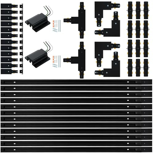 Zanixor 39FT H Track Lighting Rail Kit, Black H Type Track Lighting Rails with Floating Canopy Connector, I&L&T Connector, End Caps and Live End Feed for 120V H Style 3-Wire Heads