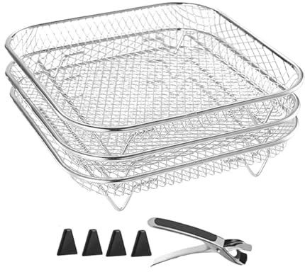 Air Fryer Cooking Rack | Air Fryer Shelf - Air Fryer Rack Accessory, 3X Stackable Grill Basket Stainless Steel, Air Fryer Shelf Extender, Kitchen Tool, Cooking Stand for Steaming Cooling Drying