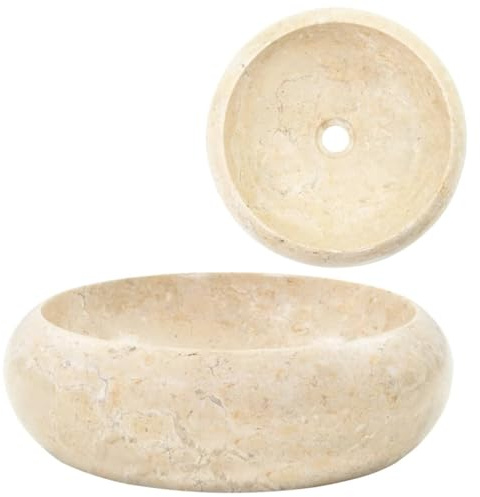 Lavabo à Poser, Lave-Mains Évier de Salle de Bain 40 x 12 cm Marbre Crème