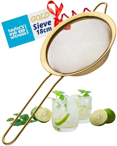 Heavy-Duty 18cm Gold Colour Sieve - Fine Mesh Strainer with Extra Grip Handle, Dishwasher Safe & Durable for Professional Cooking, Baking, Tea, Pasta, Flour, Rice & More. Easy to Use & Clean.