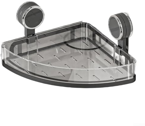 Organizador esquinero, sin taladro, organizador de pared transparente con ventosa, estante de esquina para baño, estante de almacenamiento triangular para champú y jabón (gris)