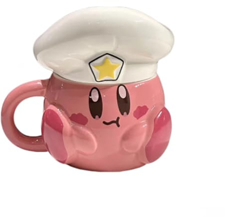 Bibykivn Taza Creativa De Cerámica Regalos Para Niños Y Parejas Cerámica Diseño De Dibujos Animados 500 Mililitros Taza Moca Original Bonita Decorativa Para Café Té Con Tapadera (Kirby)